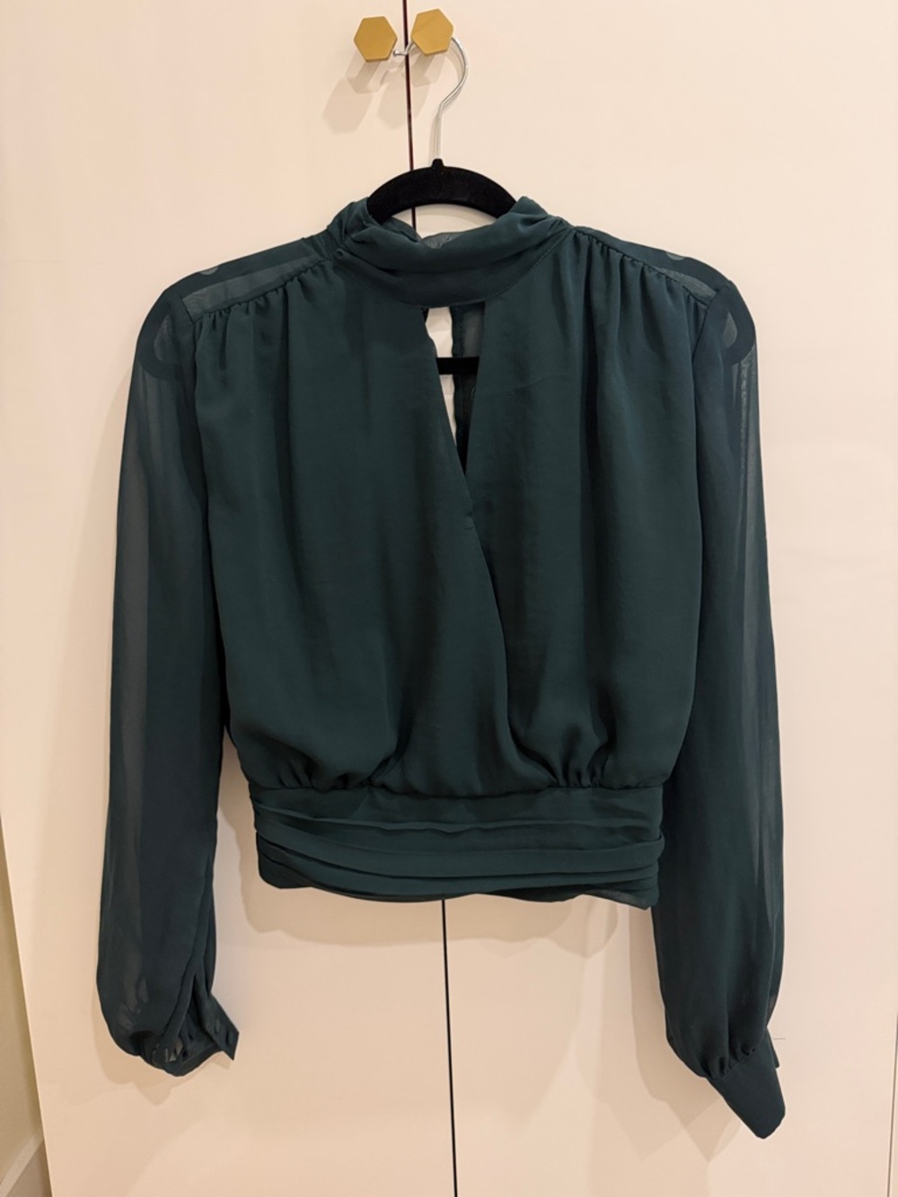 Draped Deep Green Long-Sleeve Blouse - Women